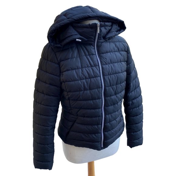 Zara Removable Hood Puffer Jacket Women Sz L Black Neutral Quilted Everyday - Picture 4 of 15